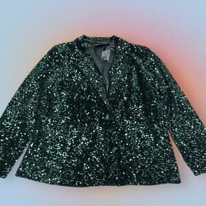 JOAN RIVERS Women’s Large Green Sequin Jacket NEW